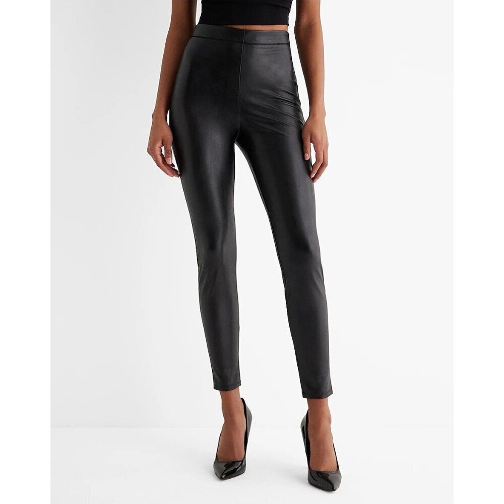 Express Women's Leggings Size XS Black Faux Leather Super High Waisted NWT $68